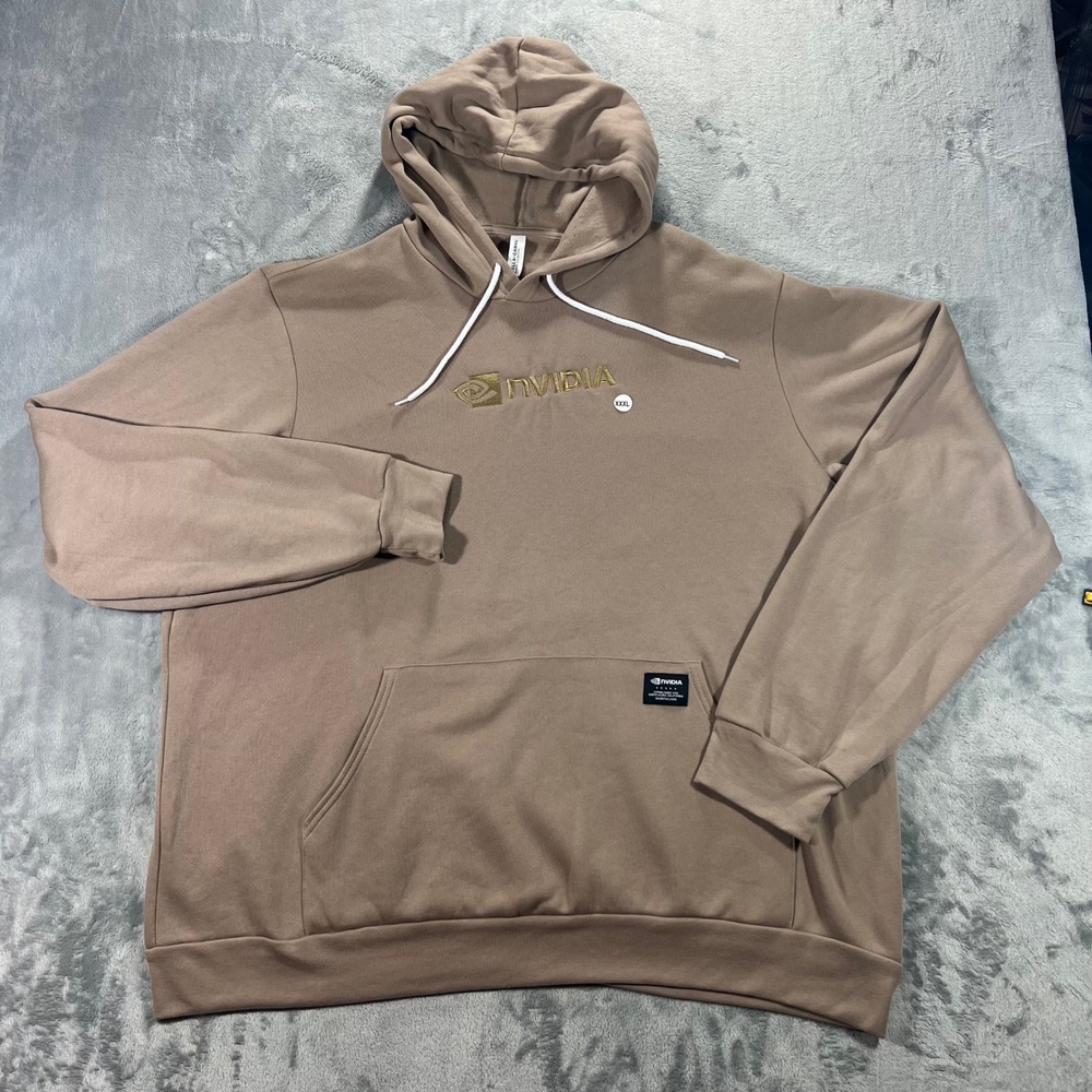 NVIDIA Hoodie Mens 3XL Tan Gold Embroidered Logo Tech Bro Casual SIlicon Valley